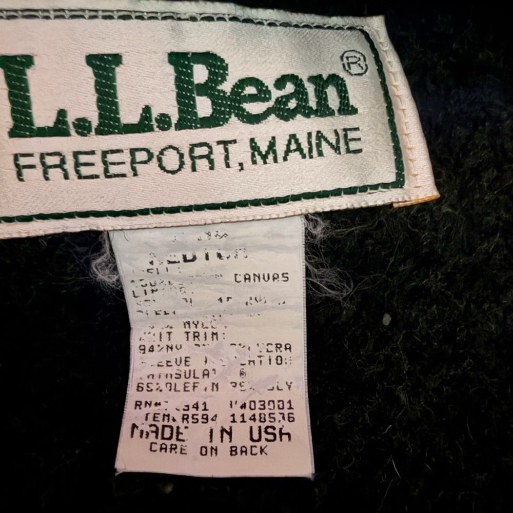 L.L. Bean Olive Green Bomber Jacket with Brown Collar - Picture 2 of 12